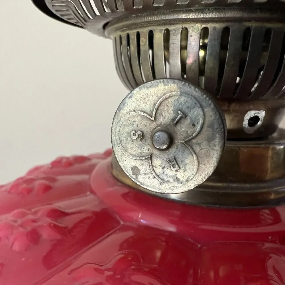 Antique Victorian Pink Cranberry Milk Glass Oil Lantern Electric Parlor Lamp